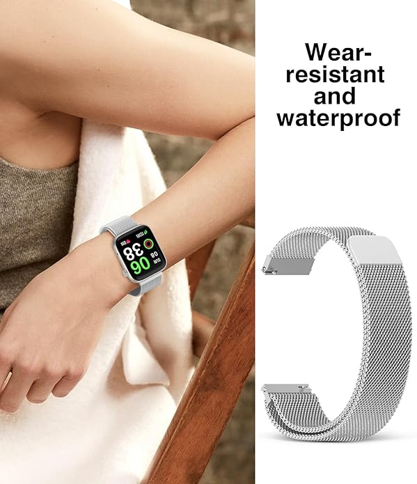 22mm Magnetic Stainless Steel Smartwatch Bands – Quick Release Milanese Loop Replacement Strap for Men Women – Stylish, Adjustable, Anti-Snag Edge, Comfortable Fit, Compatible with Smartwatches