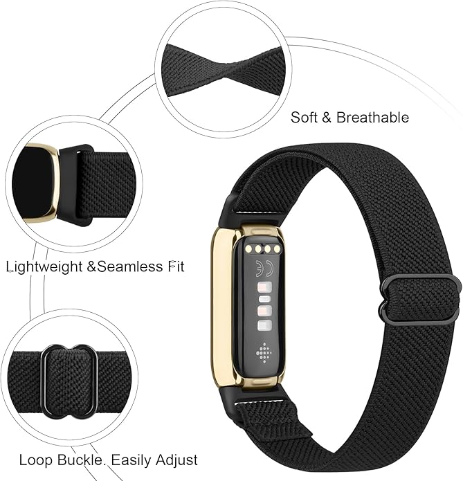 2 Pack Adjustable Elastic Bands for Fitbit Luxe Bands, Soft Stretchy Nylon Loop Strap Replacement Wristband for Fitbit Luxe/Luxe Special Edition Fitness Tracker Women Men