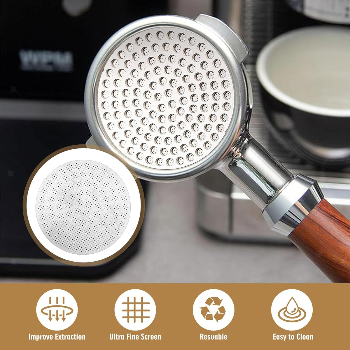 53.35mm Espresso Puck Screen, Stainless Steel Reusable Espresso Filters, 150μm, Bottomless Portafilter Filter Accessories for Espresso Portafilter Filter Basket