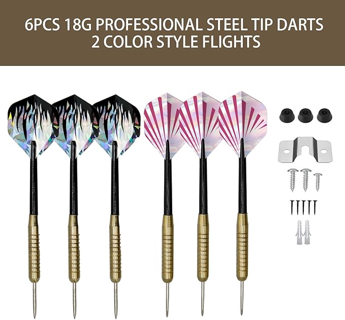 Bristle Dart Board Set, Professional Dart Board 18" with 6pcs 18g Darts Outdoor Dartboard Set, Compressed Sisal Metal Wire Board with Rotating Number Ring