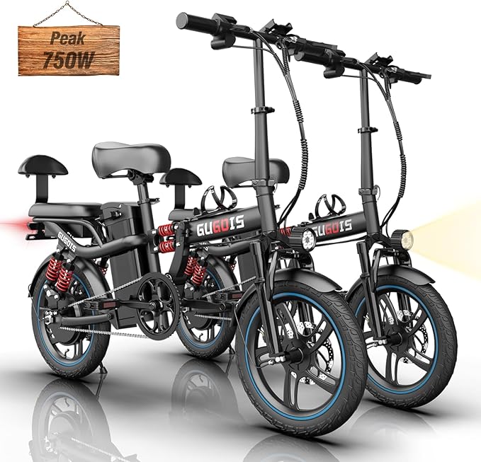 2 Seater Electric Bike for Adults,Mini Bike 500/750 Motor,28MPH,48V/15AH Removable Battery,25-30Miles 16" Fat Tire Commuter Ebike,Full Suspension Foldable Electric Bicycles for Adults Teens