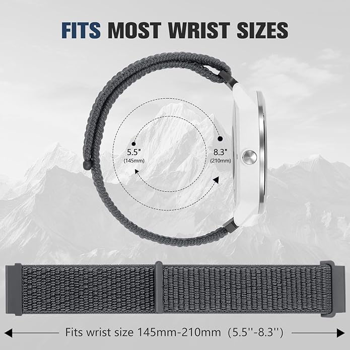 18mm 20mm 22mm Hook and Loop Watch Band Compatible with Garmin Vivoactive 5/ Vivoactive 6/ Vivoactive 3, Soft Nylon Breathable Sport Strap for Venu 2S/ Venu3S/ Forerunner 265s,Venu 3/ Venu 2 Men Women