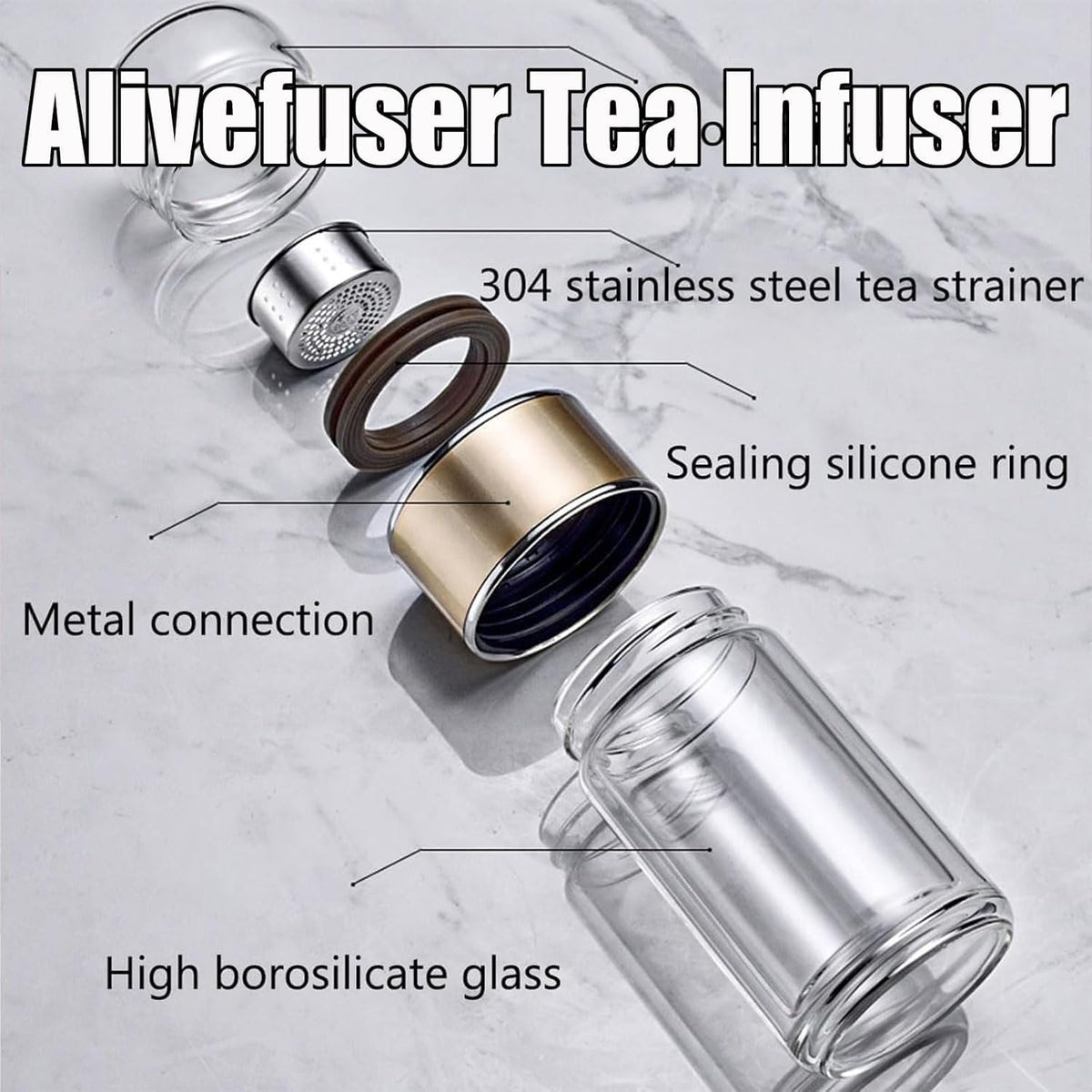 Tryteava Glass Infuser, Tryteava 3-in-1 Smart Tea Infuser, Portable Glass Double Wall Tea Infusers Bottle, with Stainless Steel Filter, Hot & Cold Brew, For Loose Leaf, Office Home (Green, 280ml)