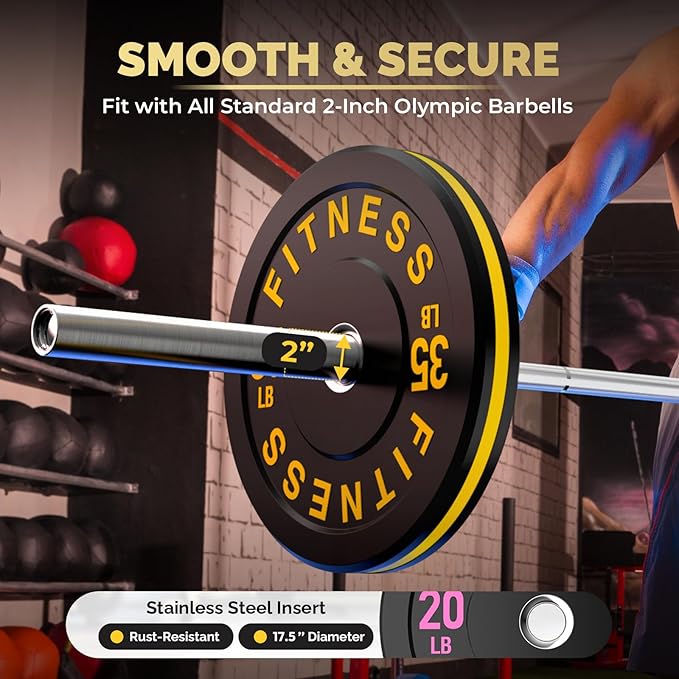 2 Inch Bumper Plates,10-500lbs,Barbell Rubber Olympic Weight Plates Set for Home Gym, Strength Training & Weight Lifting, Multiple Options Colors