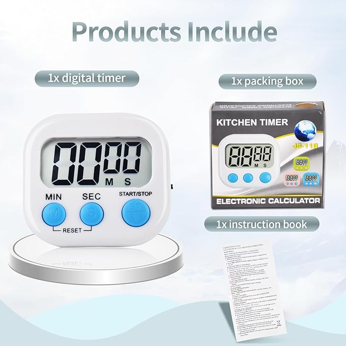 12 Pack Digital Kitchen Timer Magnetic Digital Timer with Big Display Loud Ring Cooking Timers for Kitchen Electronic Timer for Cooking, Bathing, Gym, Break Time, Classroom(12,White, Blue, Orange)