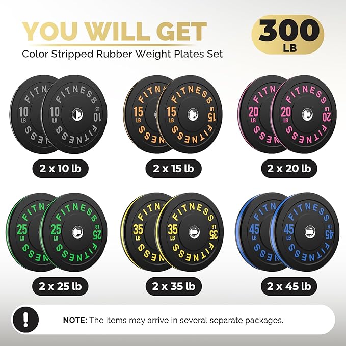 2 Inch Bumper Plates,10-500lbs,Barbell Rubber Olympic Weight Plates Set for Home Gym, Strength Training & Weight Lifting, Multiple Options Colors