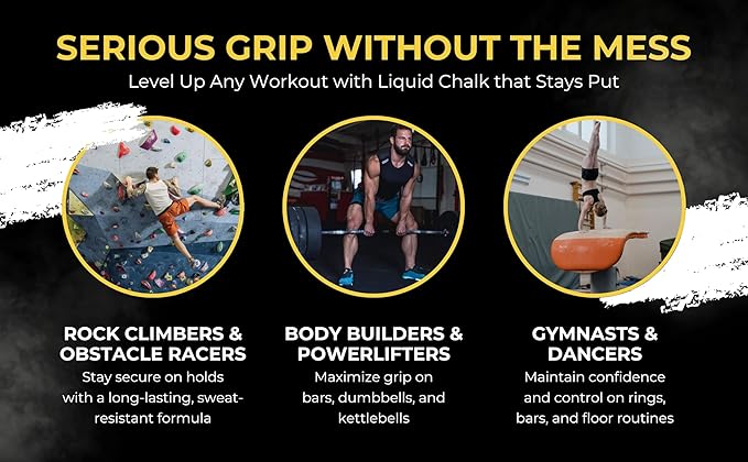 | GRIPPA | Liquid Chalk | Mess Free Gym Chalk for Weightlifting | Gymnastics | Rock Climbing | Dancing | Sweat Resistant | The Ultimate Grip Enhancer |