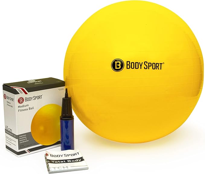 Body Sport Exercise Ball with Pump for Home, Gym, Balance, Stability, Pilates, Core Strength, Stretching, Yoga, Fitness Facilities, Desk Chairs