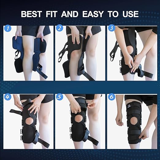 16inch Tall Hinged Knee Brace with Full Support,4 Compression Straps, 2 Metal Stabilizers,Breathe Air Spacer Drytex Wrap for Knee Pain Relief,ACL,Arthritis,Meniscus(M fit Upper 20-23"/Lower 15-17")