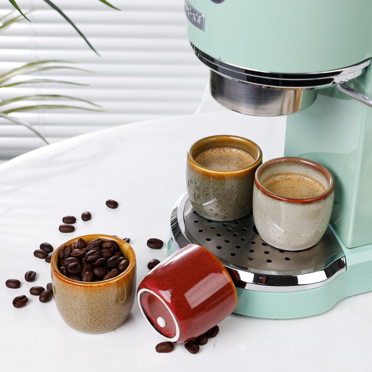 Ceramic Espresso Cups Set of 4, Double Walled 2oz Espresso Coffee Mugs for Eespresso Cups, Special glazed Demitasse Cups Expresso Coffee Cup for Espresso Machine