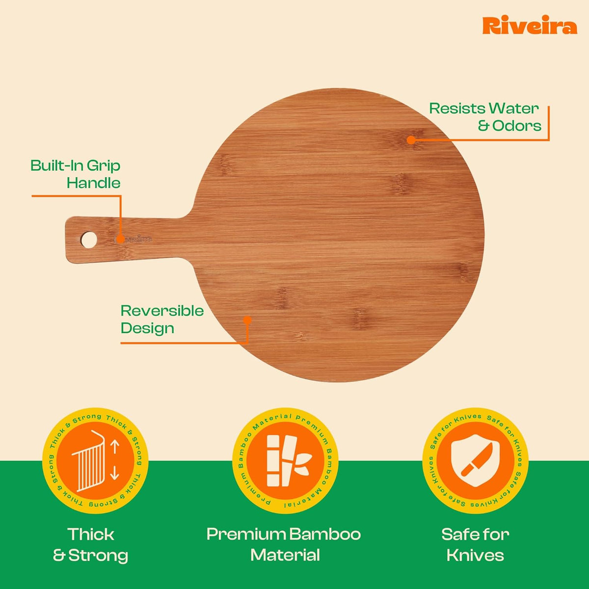 Riveira Brown Bamboo Wood Cutting Board – Gourmet Bamboo Grandeur: 17 x 12 Wooden Cutting Board – Wooden Cutting Boards For Kitchen Decorative – Innovative Juice Grooves Wooden Chopping Board