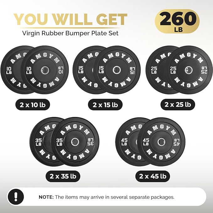 2 Inch Bumper Plates,10-500lbs,Barbell Rubber Olympic Weight Plates Set for Home Gym, Strength Training & Weight Lifting, Multiple Options Colors