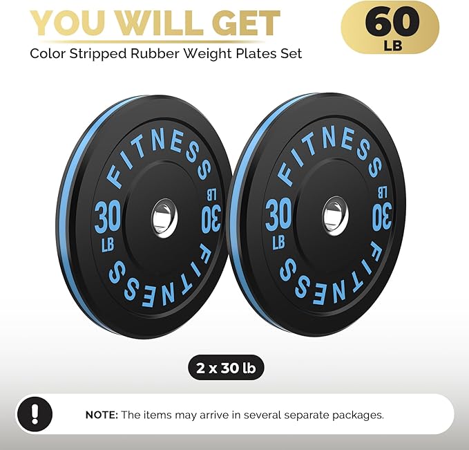 2 Inch Bumper Plates,10-500lbs,Barbell Rubber Olympic Weight Plates Set for Home Gym, Strength Training & Weight Lifting, Multiple Options Colors