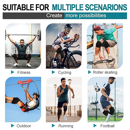 2 Pair Stretchy Knee Pads Knee Brace Sleeve for Men Women Youth Protective Knee for Volleyball Football Dance Tennis Running Cycling Workout Climbing Jogging (black and grey, Large)