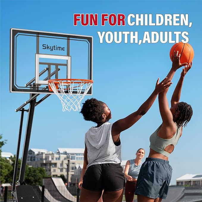 Basketball Hoop 44&48 Inch Backboard Portable Basketball Hoop Outdoor,5.3-10ft Stepless Regulation Crank Adjust Basketball Goal System