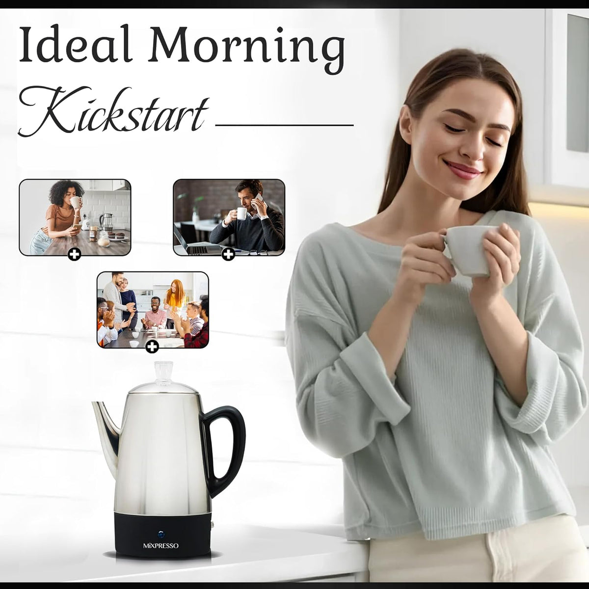 Mixpresso 10 Cup Percolator Coffee Pot Electric, Stainless Steel Coffee Percolator Electric With Keep Warm Function, Classic Perculator Pot With Removable Basket for Home or Office