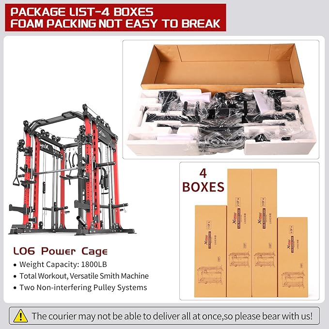 Smith Machine with Cable Crossover System, Multi-Function Power Cage Squat Rack for Home Gym, Power Rack and Packages Weight Sets.