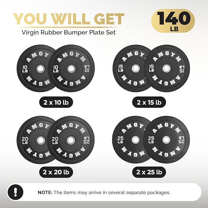 2 Inch Bumper Plates,10-500lbs,Barbell Rubber Olympic Weight Plates Set for Home Gym, Strength Training & Weight Lifting, Multiple Options Colors