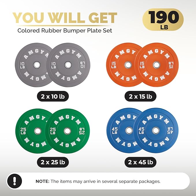 2 Inch Bumper Plates,10-500lbs,Barbell Rubber Olympic Weight Plates Set for Home Gym, Strength Training & Weight Lifting, Multiple Options Colors