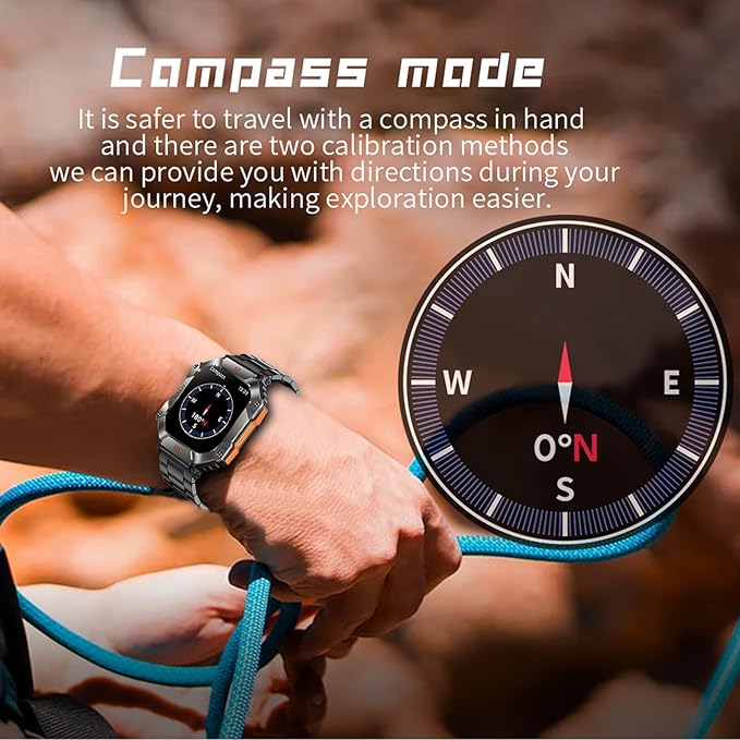 2024 New Military Smartwatch Men, Bluetooth Call 2.0" Large Screen Outdoor Activity Tracker Heart Rate Monitor Sport Fitness Watches Men Smart Watch for Android/iOS