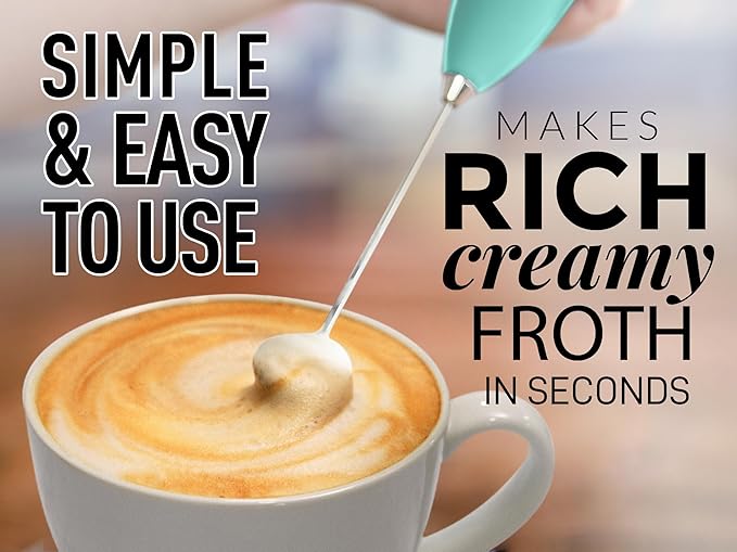 Zulay Powerful Milk Frother for Coffee with Upgraded Titanium Motor - Handheld Frother Electric Whisk, Milk Foamer, Mini Mixer & Coffee Blender Frother for Frappe, Latte, Matcha, No Stand - Aqua