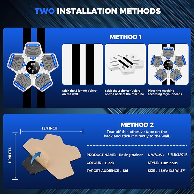 2025 Music Boxing Machine for Adults and Kids, Smart Bluetooth Boxing Training Equipment with Gloves Wall Mounted, Workout Punching Machine for Home,Office and Gym