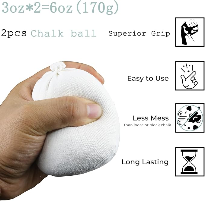 2 Bags Gymnastics Chalk Ball for Climbing - (6oz) Gym Chalk Used for Lifting Weightlifting Workout and Rock Climbing, Weight Powder Hands Chalk