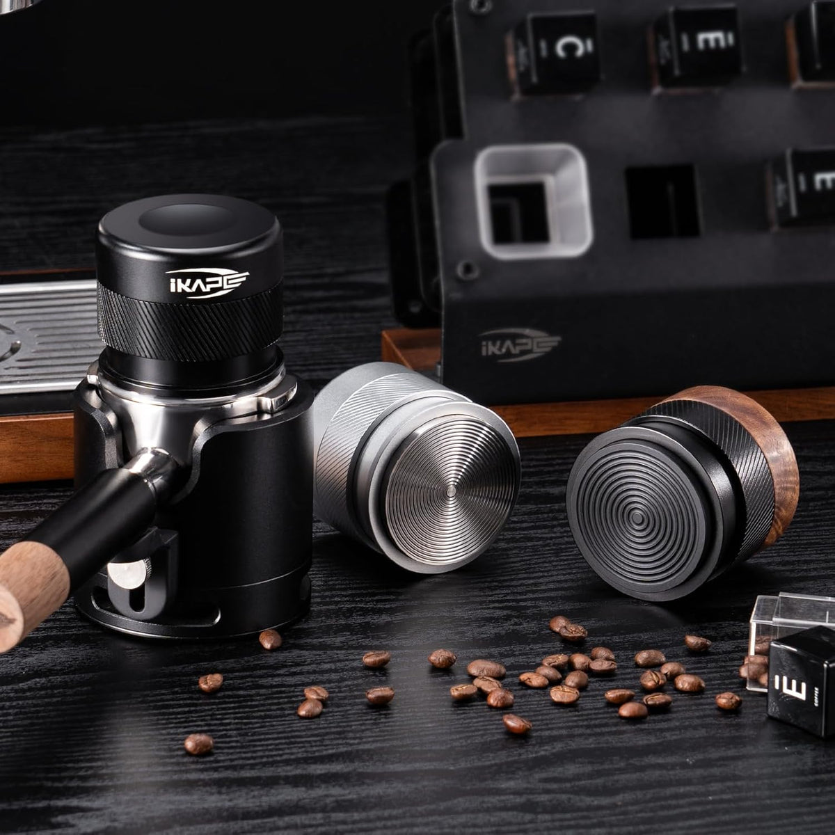 IKAPE Coffee Products, 53MM Espresso Tamper, Premium Barista Coffee Calibrated Tamper with Spring Loaded, 100% Stainless Steel Tamper Compatible with 54MM Breville Bottomless Portafilter (Black)