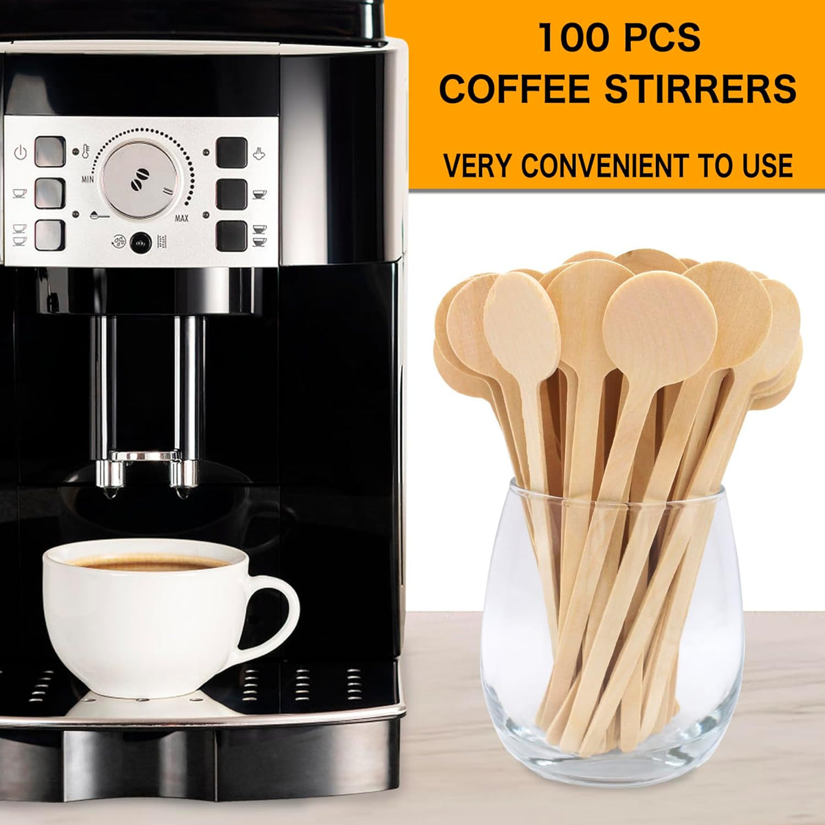 6 In 100Pcs Round Ends Coffee Stirrers, Disposable Eco-Friendly Biodegradable Cafe Grade Coffee Stir Sticks (100pcs)