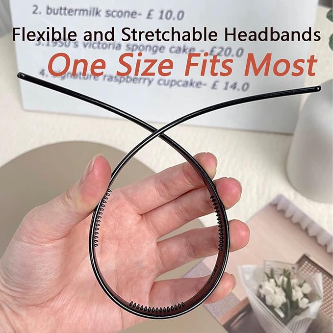 2 Pack Flex No Pressure Headbands for Women - Matte Finish Comfortable Plastic Headbands with Teeth - Black, Coffee