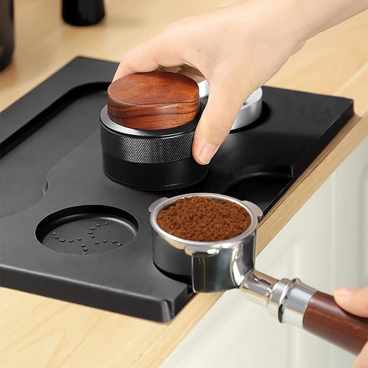 Espresso Tamping Mat, Large Tamping Mat with Corner Edge, Anti-Slip Espresso Silicone Mat For Baristas Tool Supplies, Coffee & Espresso Machine Parts & Accessories, Black 12.6 x 9.5 inch