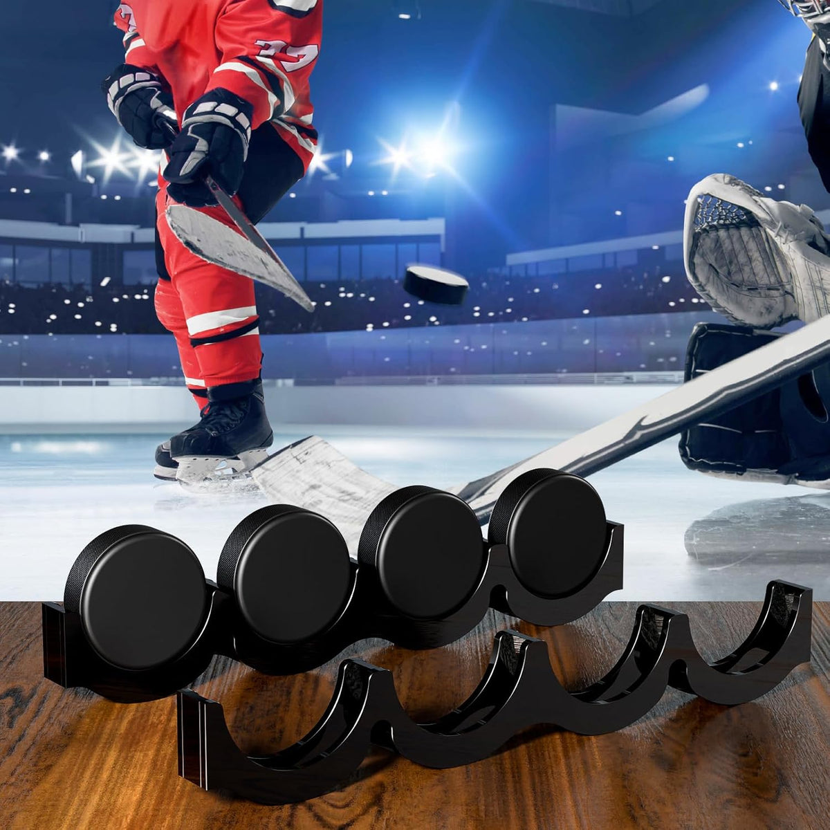 Cosmos 2 Pcs Hockey Puck Display Case Acrylic Hockey Puck Holder for 4 Pucks, Wall Mount Ice Hockey Puck Display Shelf Storage Rack for Collecting Pucks and Room Decoration, 14.6 x 2.2 x 1 in (Black)