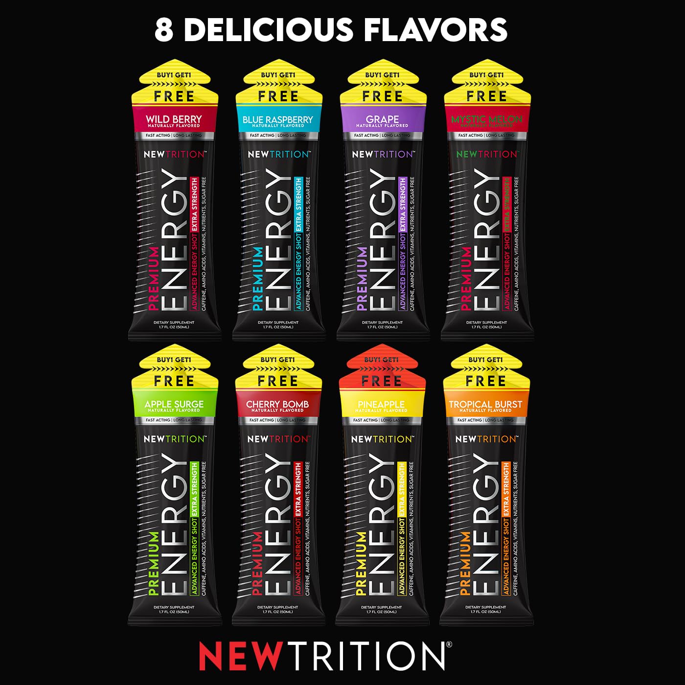 NewTrition® Extra Strength Energy Shots, 250mg Caffeine Energy Shots with Vitamin B & Amino Acids, Sugar-Free Vitamin Energy Shot, 1.7 fl oz (Pack of 24, Apple Surge)