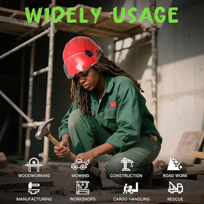 AOLAMEGS Hard Hats Construction OSHA Approved - ANSI Z89.1 Red Safety Hardhats, High Impact ABS Hardhat, Adjustable Vented Construction Worker Hat with Clear Visor, Cascos de Construccion