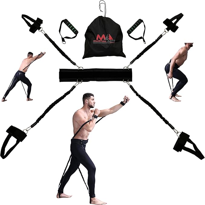 Boxing Resistance Bands for MMA Martial Arts Resistance Training at Home for Punches/Kicks, 150lbs Exercise Bands Full Body Fitness Workout to Enhance Explosive Power/Speed/Agility