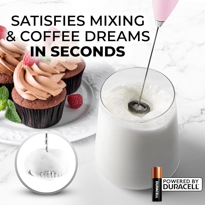 Zulay Kitchen Handheld Milk Frother with Duracell AA Batteries – Ultra Fast Electric Mixer & Foam Maker, Easy-Clean Drink Mixer for Coffee & More - Lavender