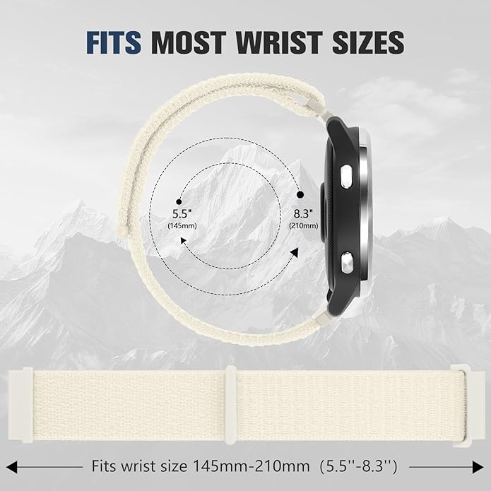 18mm 20mm 22mm Hook and Loop Watch Band Compatible with Garmin Vivoactive 5/ Vivoactive 6/ Vivoactive 3, Soft Nylon Breathable Sport Strap for Venu 2S/ Venu3S/ Forerunner 265s,Venu 3/ Venu 2 Men Women