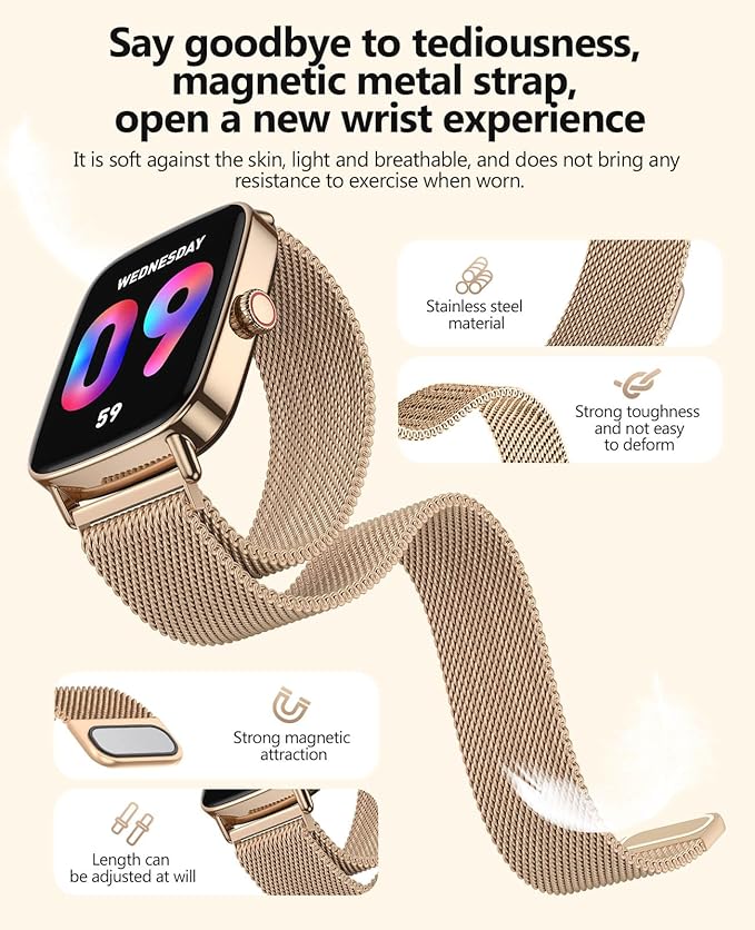 2025 Smart Watches for Women, 1.85" AI Voice Smartwatch, 24/7 Heart Rate Monitor, Stress/SpO2/Sleep Tracker, IP68 Waterproof, Weather, 100+ Sports Fitness Tracker for Android iOS Gold Metal