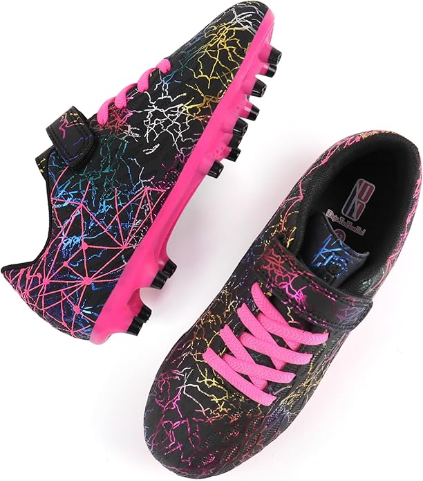 brooman Kids Firm Ground Soccer Cleats Girls Football Cleats with Shin Guards and Soccer Socks