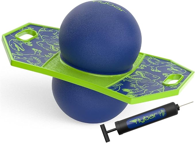Flybar Pogo Trick Ball for Kids, Bounce Board for Boys and Girls Ages 6+, Up to 160 lbs, Includes Pump, Easy to Carry Handle, Durable Plastic Deck Indoor, Outdoor Toy Pogo Jumper,