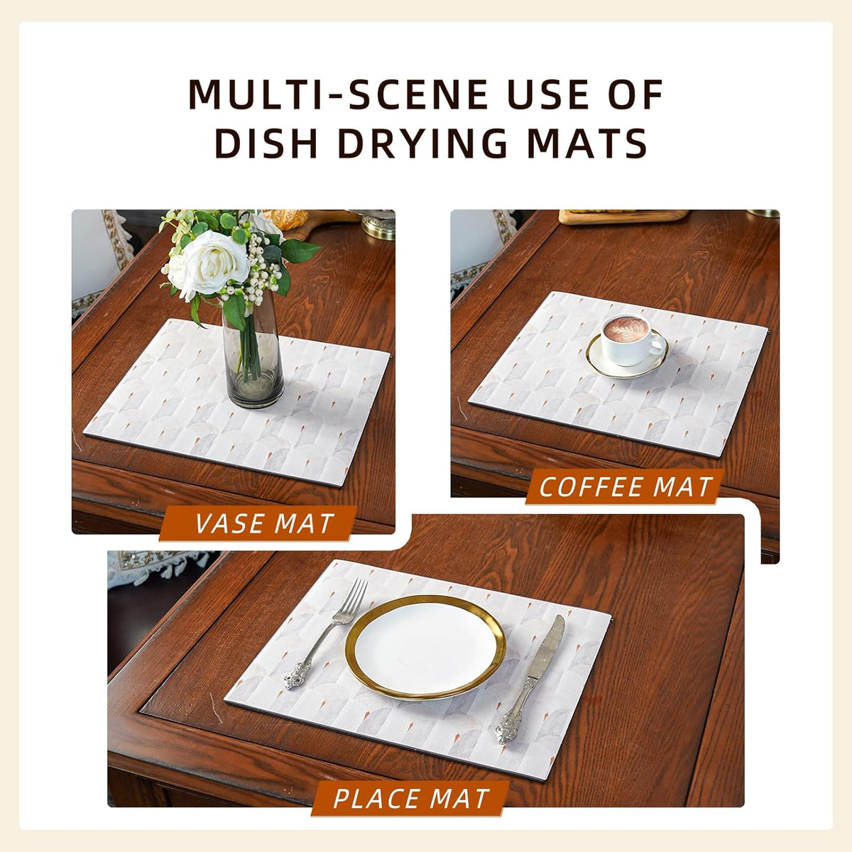 Dish Drying Mat Diatomaceous Earth Soft Coffee Mat Absorbent Silicone Kitchen Counter Mat for Home Kitchen Bathroom Coffee Bar (Sector Geometry, 16 x 24 Inches)