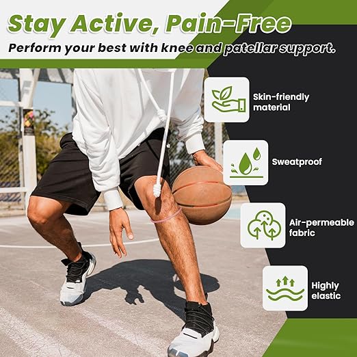 2PCS Patellar Tendon Knee Strap Knee Band for Knee Pain Relief Patella Knee Band for Basketball Running Sports Breathable Patellar Tendon Support Strap