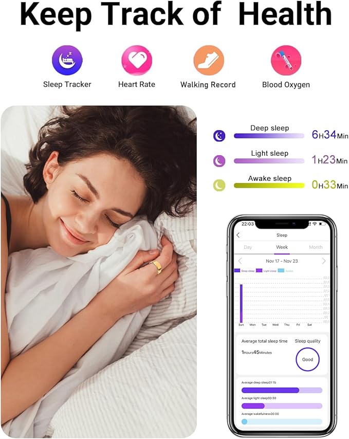 2025 Upgrade Smart Ring Health Tracker for Men Women - IP68 Waterproof Fitness Ring with Sleep Tracker/Heart Rate/Blood Oxygen/Steps/Distance/Calories, Air Shutter, Charging case Up to 7-Day