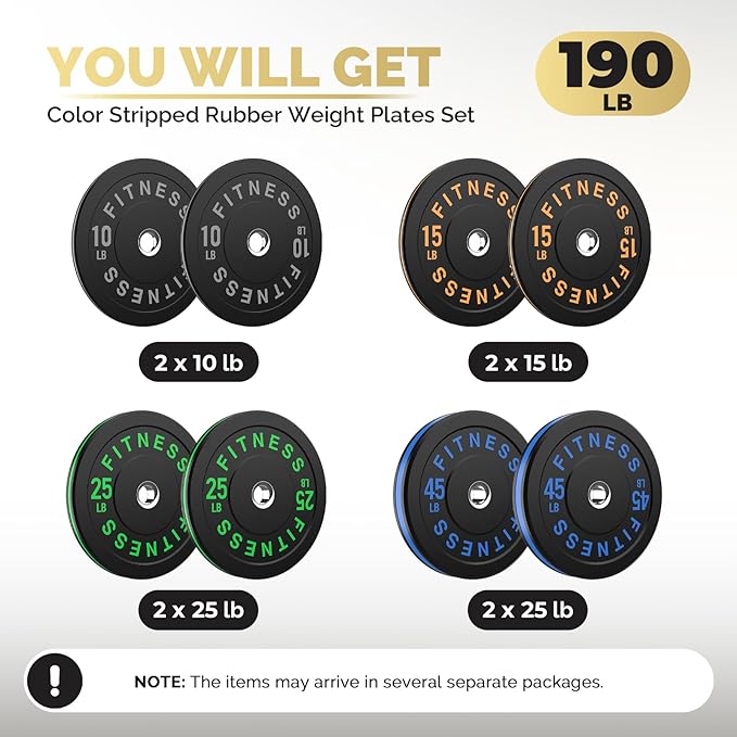 2 Inch Bumper Plates,10-500lbs,Barbell Rubber Olympic Weight Plates Set for Home Gym, Strength Training & Weight Lifting, Multiple Options Colors