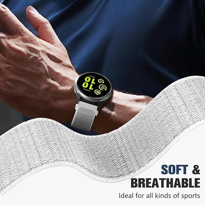 18mm 20mm 22mm Hook and Loop Watch Band Compatible with Garmin Vivoactive 5/ Vivoactive 6/ Vivoactive 3, Soft Nylon Breathable Sport Strap for Venu 2S/ Venu3S/ Forerunner 265s,Venu 3/ Venu 2 Men Women