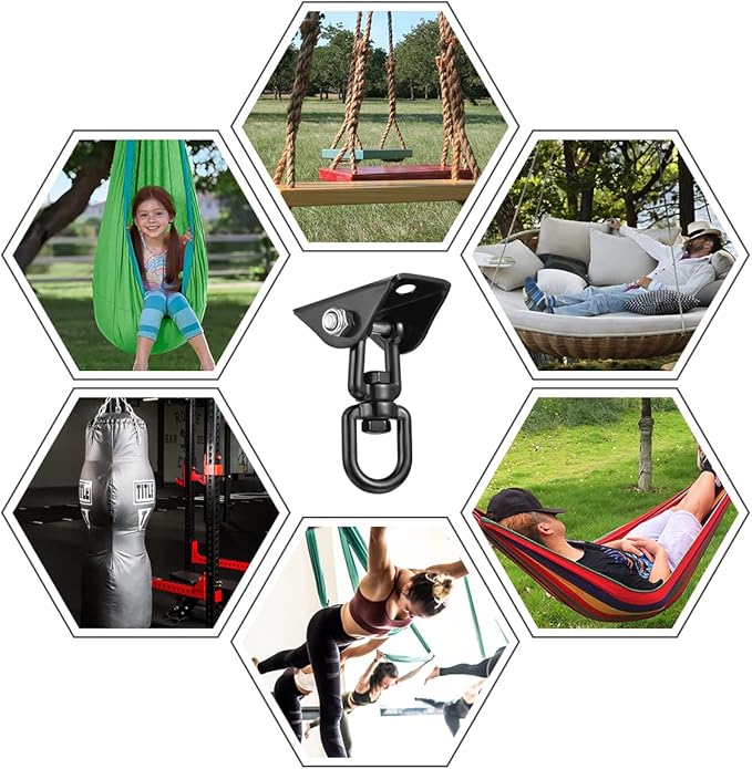 2 Pack Hammock Hanging Kit, Hanging Chair Hardware 360°Rotating Hammock Hooks Heavy Duty, Hammock Chair Hanging Kit & Swing Ceiling Hook Snap for Hammock Chair Stand,Seat,Yoga,Gym, 1200 lb Capacity