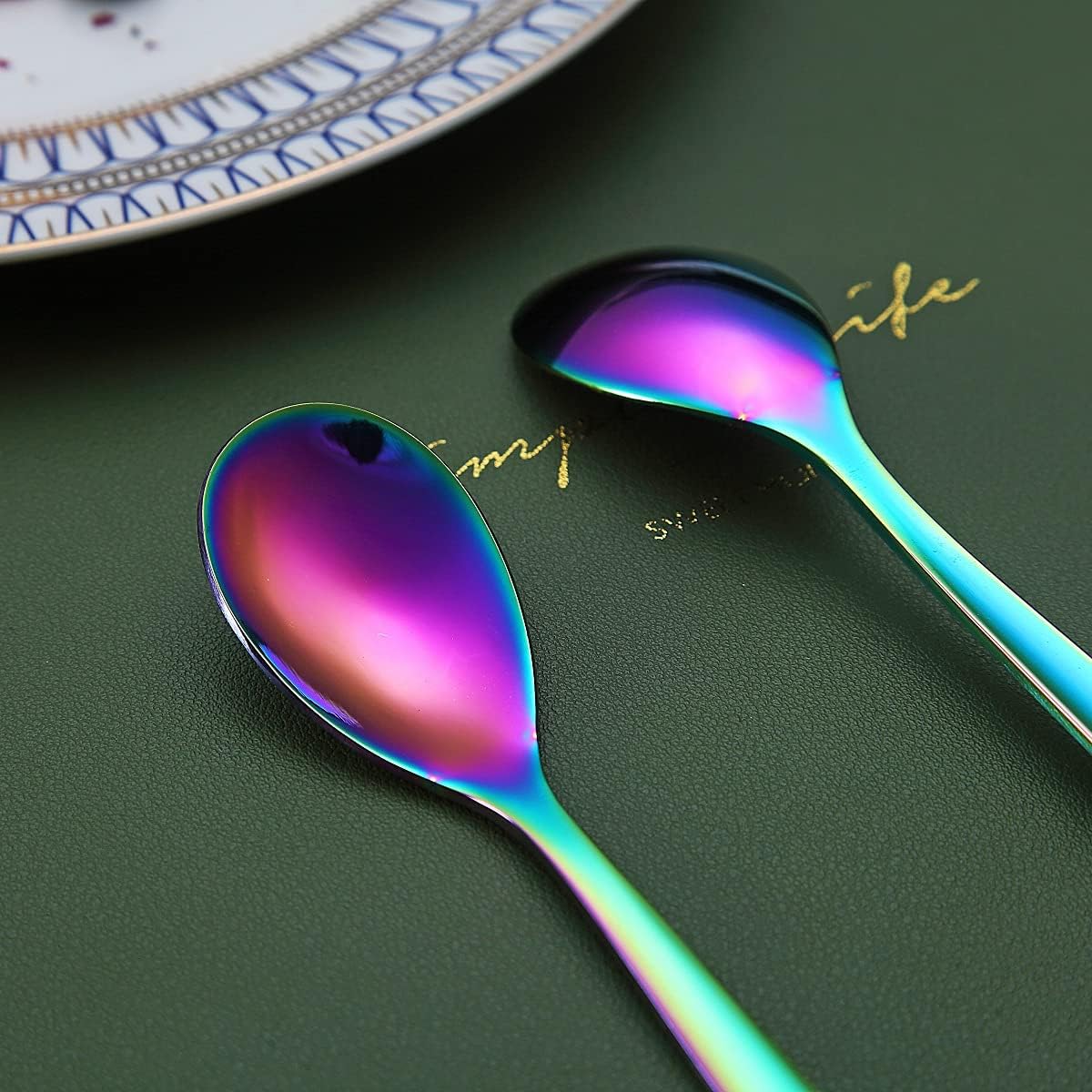 Rainbow Demitasse Espresso Spoons, 5.5'' Mini Coffee Spoons, Set of 6, Stainless Steel, Dishwasher Safe