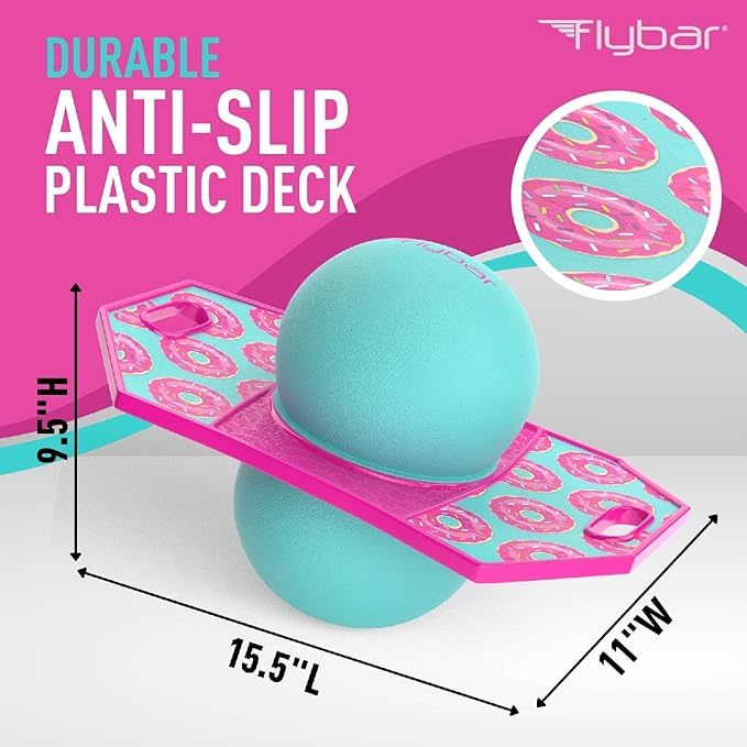 Flybar Pogo Trick Ball for Kids, Bounce Board for Boys and Girls Ages 6+, Up to 160 lbs, Includes Pump, Easy to Carry Handle, Durable Plastic Deck Indoor, Outdoor Toy Pogo Jumper,