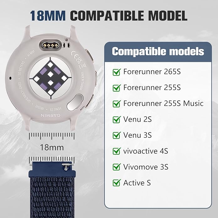 18mm 20mm 22mm Hook and Loop Watch Band Compatible with Garmin Vivoactive 5/ Vivoactive 6/ Vivoactive 3, Soft Nylon Breathable Sport Strap for Venu 2S/ Venu3S/ Forerunner 265s,Venu 3/ Venu 2 Men Women