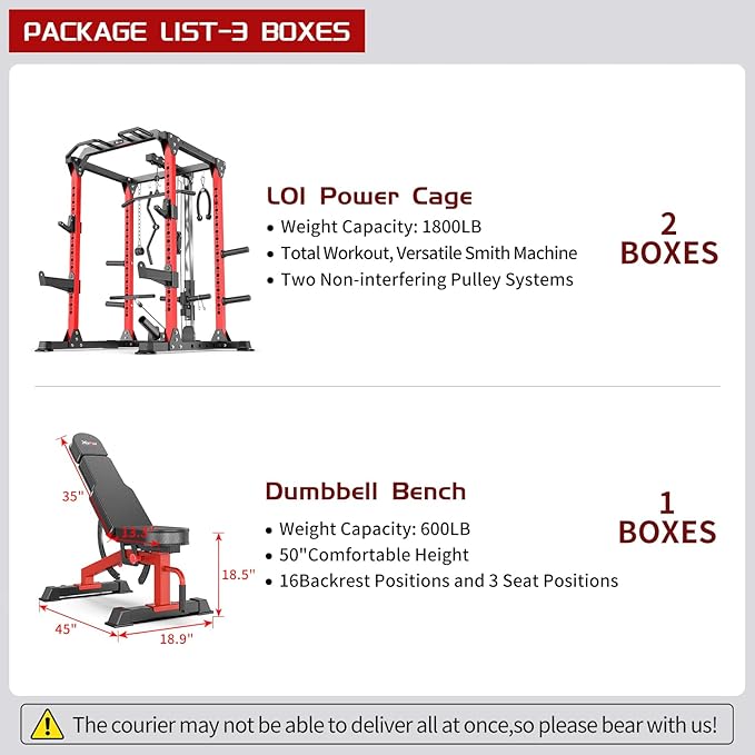 Power Cage Multi-Function Power Rack with Cable Crossover System,1800 LBS Capacity Squat Rack with Weight Bench,for Home Gym